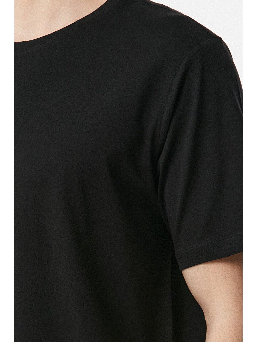 Siyah Basic Bisiklet Yaka Tişört-3