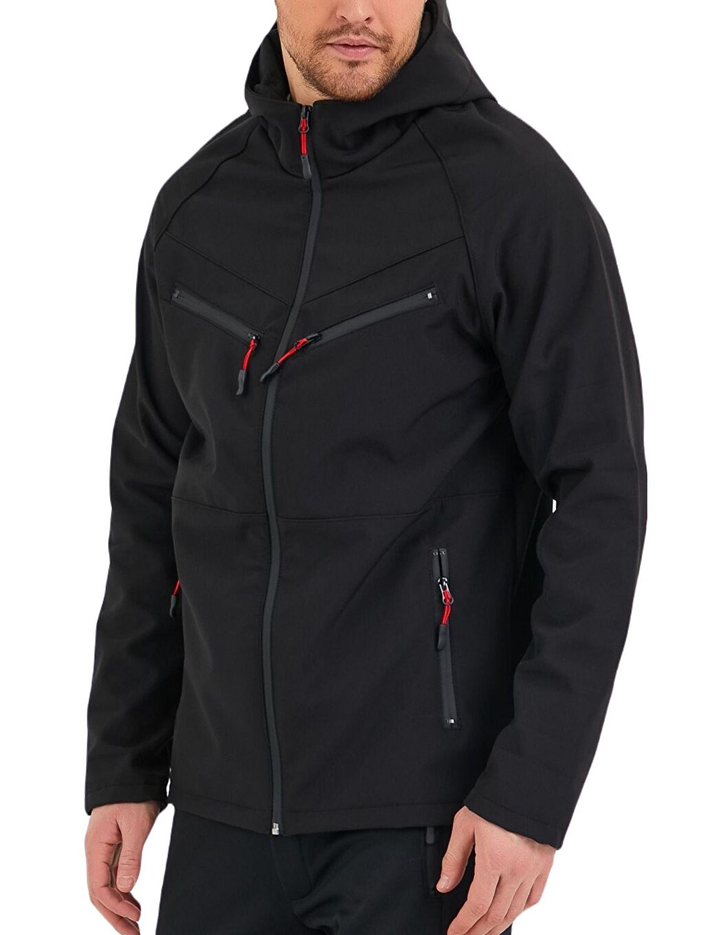 GENIUS STORE Siyah Store Erkek Içi Polarlı Su Ve Rüzgar Geçirmez Softshell Spor Mont 4 Cepli Outdoor Mont