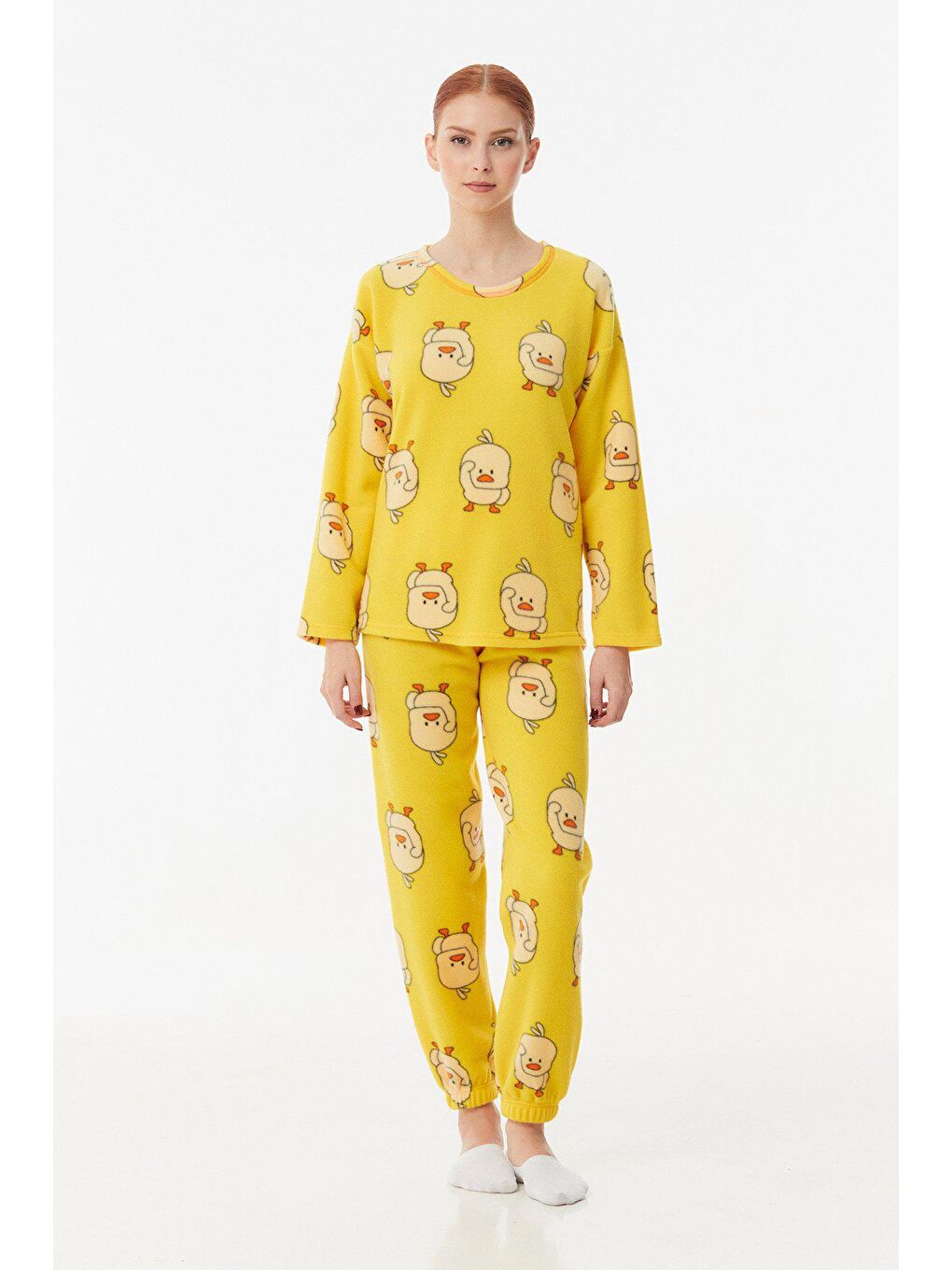 Sarı Civciv Baskılı Polar Pijama Takımı