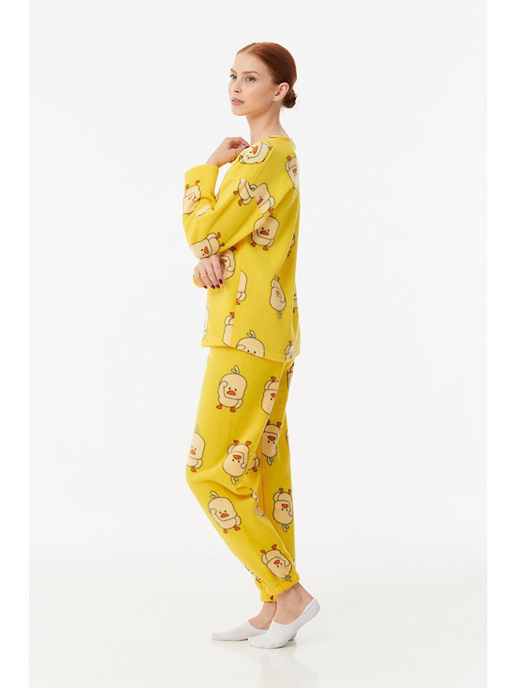 Sarı Civciv Baskılı Polar Pijama Takımı-1
