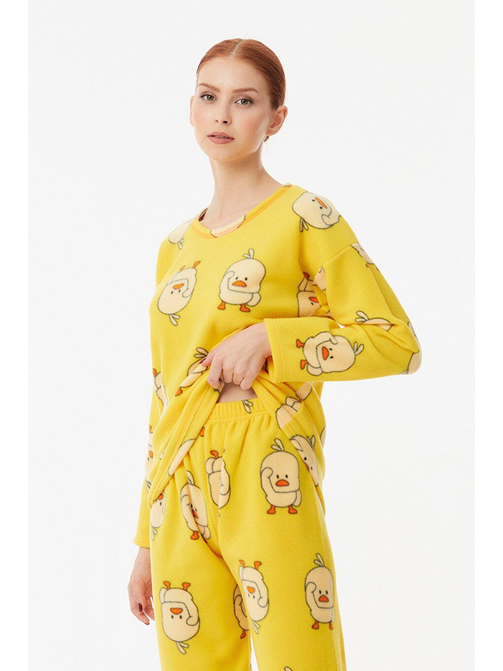 Sarı Civciv Baskılı Polar Pijama Takımı-3