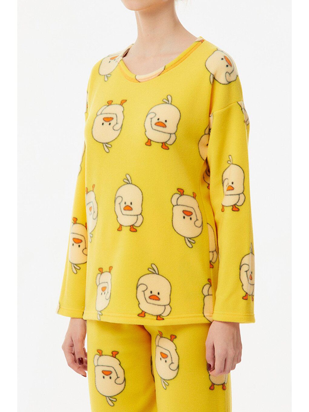 Sarı Civciv Baskılı Polar Pijama Takımı-4