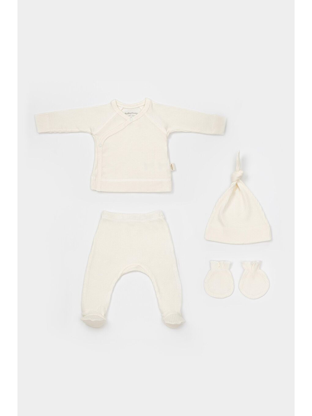 BabyCosy Organic Wear Ekru Modal 4'lü Yenidoğan Set (Uzun Kollu Üst,Pantolon,Şapka,Eldiven) - 2