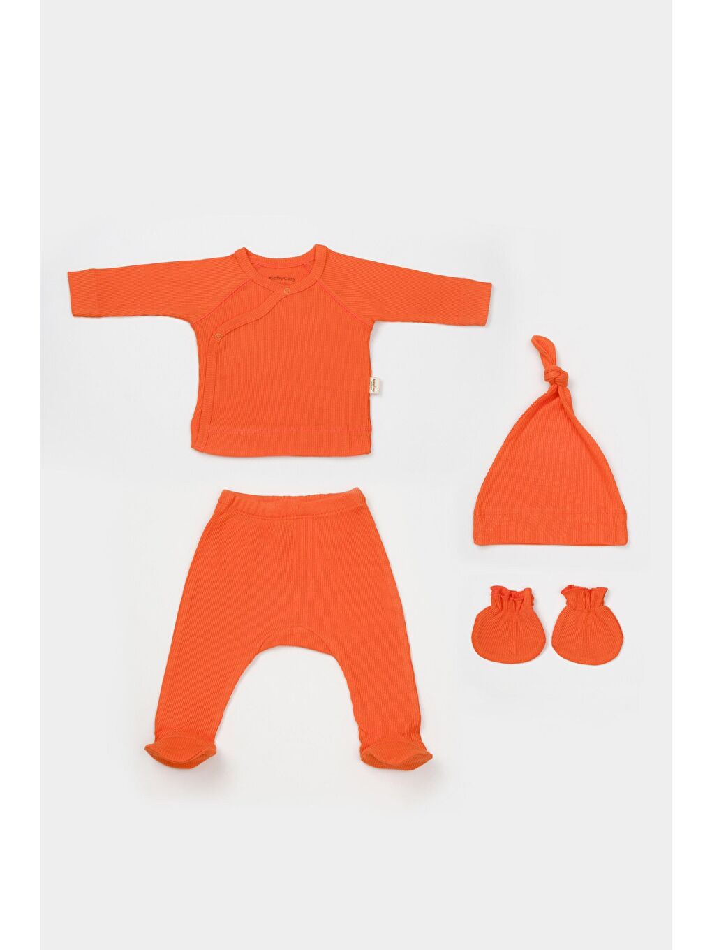 BabyCosy Organic Wear Canlı Turuncu Modal 4'lü Yenidoğan Set (Uzun Kollu Üst,Pantolon,Şapka,Eldiven)