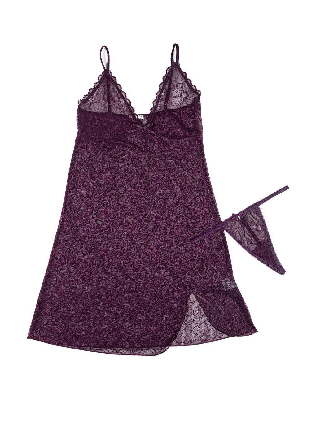 Kadın Tunik Gecelik Ip Askılı Elastanlı Transparan Mor-1