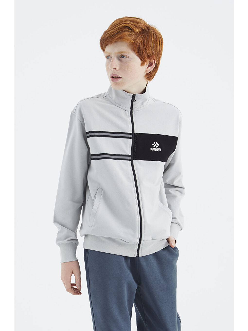 Bej Taş Dik Yaka Erkek Çocuk Sweatshirt - 11183