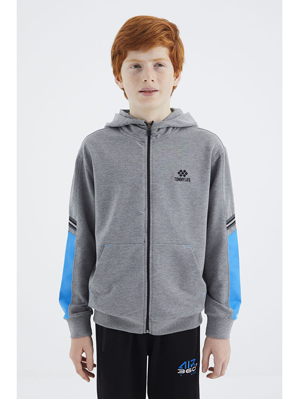 Gri Melanj Fermuarlı Erkek Çocuk Sweatshirt - 11180