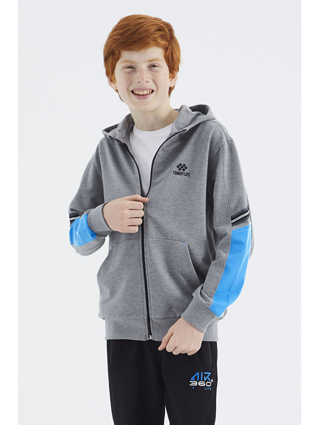 Gri Melanj Fermuarlı Erkek Çocuk Sweatshirt - 11180-3