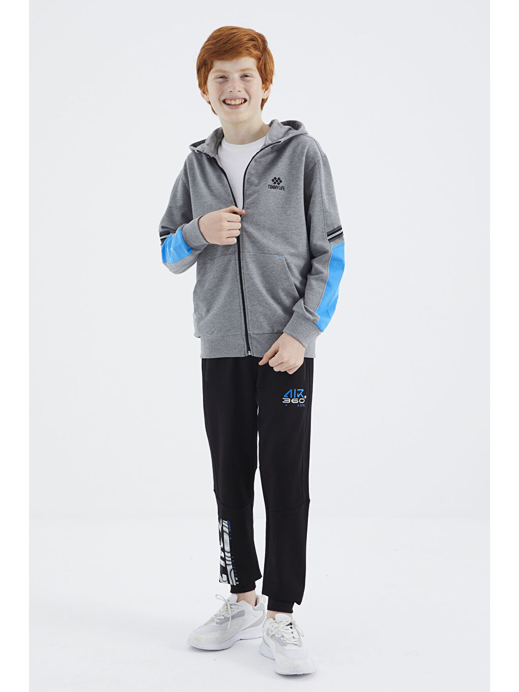 Gri Melanj Fermuarlı Erkek Çocuk Sweatshirt - 11180-4