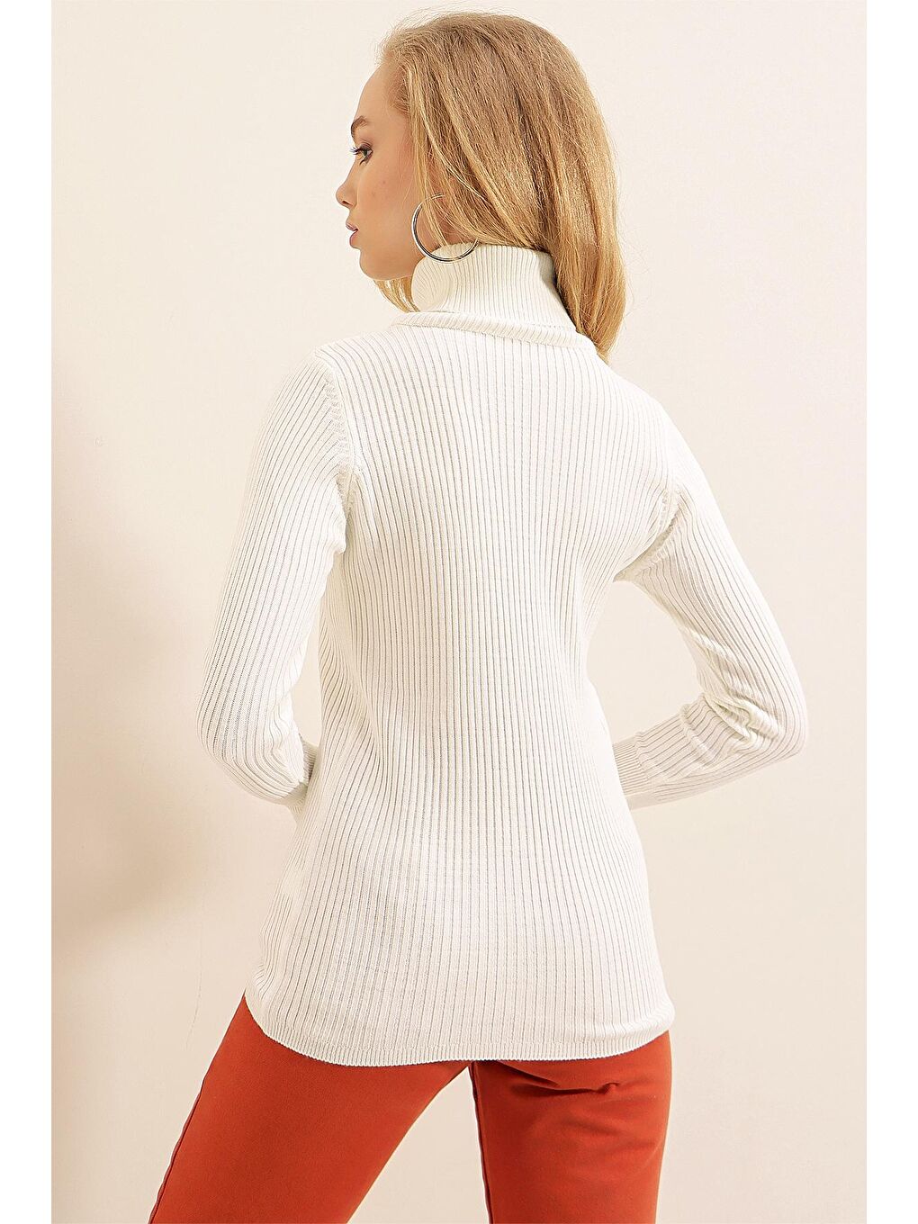 10311 Balıkçı Yaka Triko Kazak - Beyaz - İndigo-2