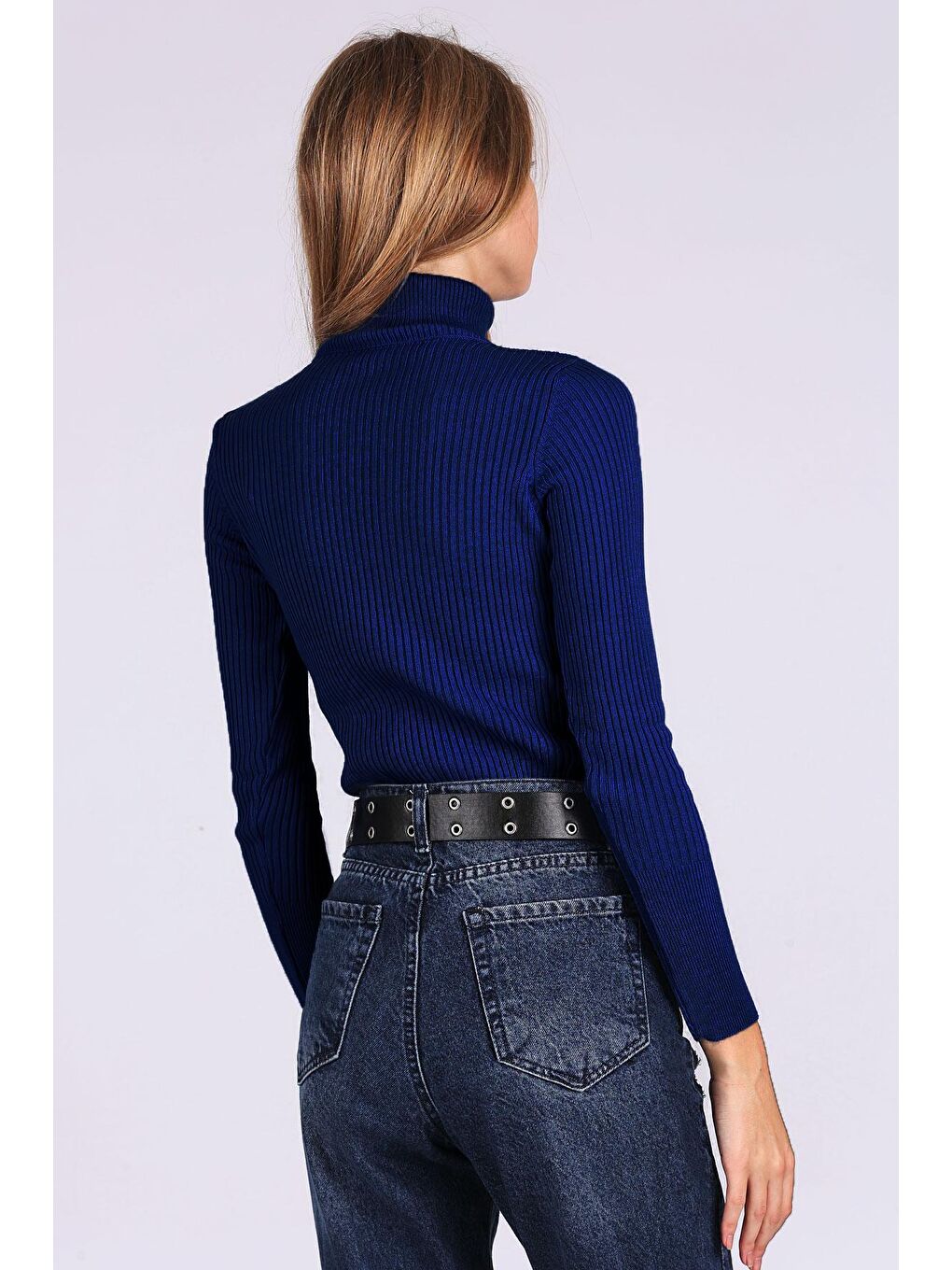 10311 Balıkçı Yaka Triko Kazak - Beyaz - İndigo-4