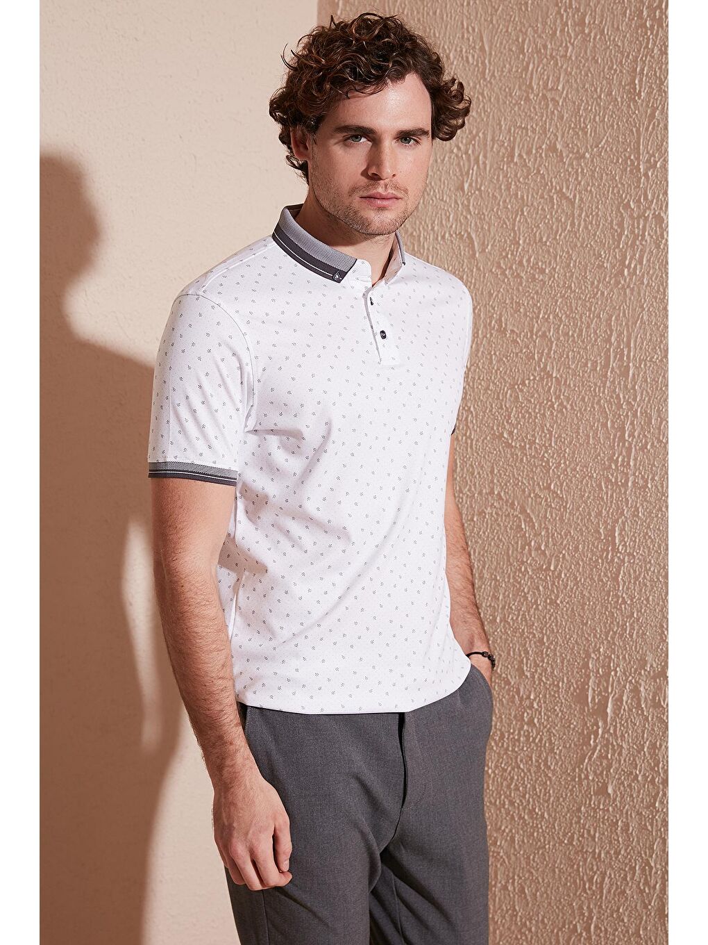 Buratti Beyaz Pamuk Karışımlı Desenli Slim Fit Polo Tişört 646B3250