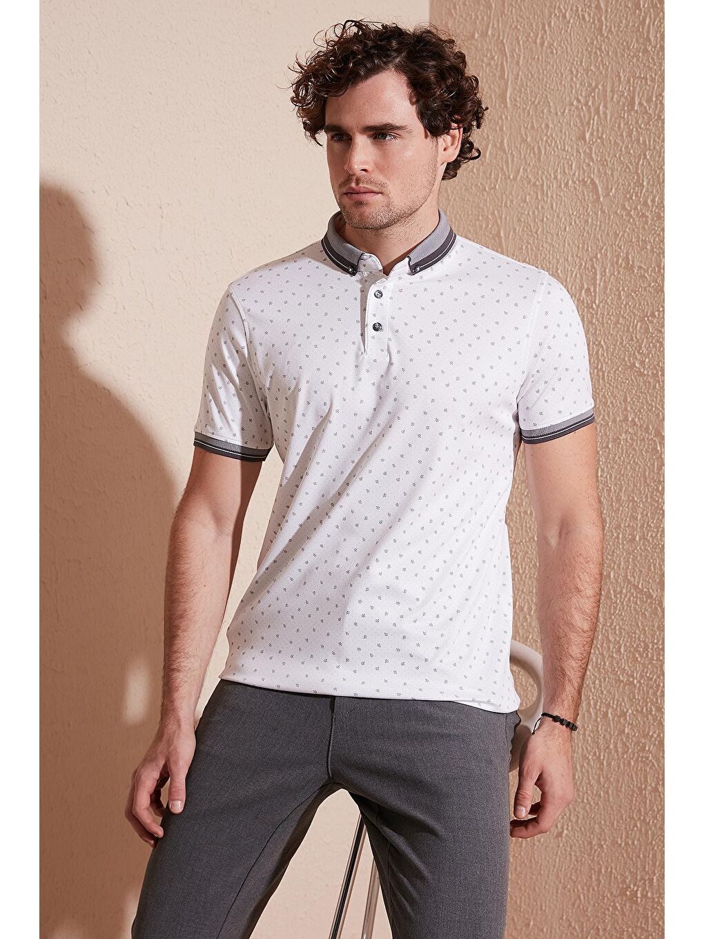 Buratti Beyaz Pamuk Karışımlı Desenli Slim Fit Polo Tişört 646B3250 - 1