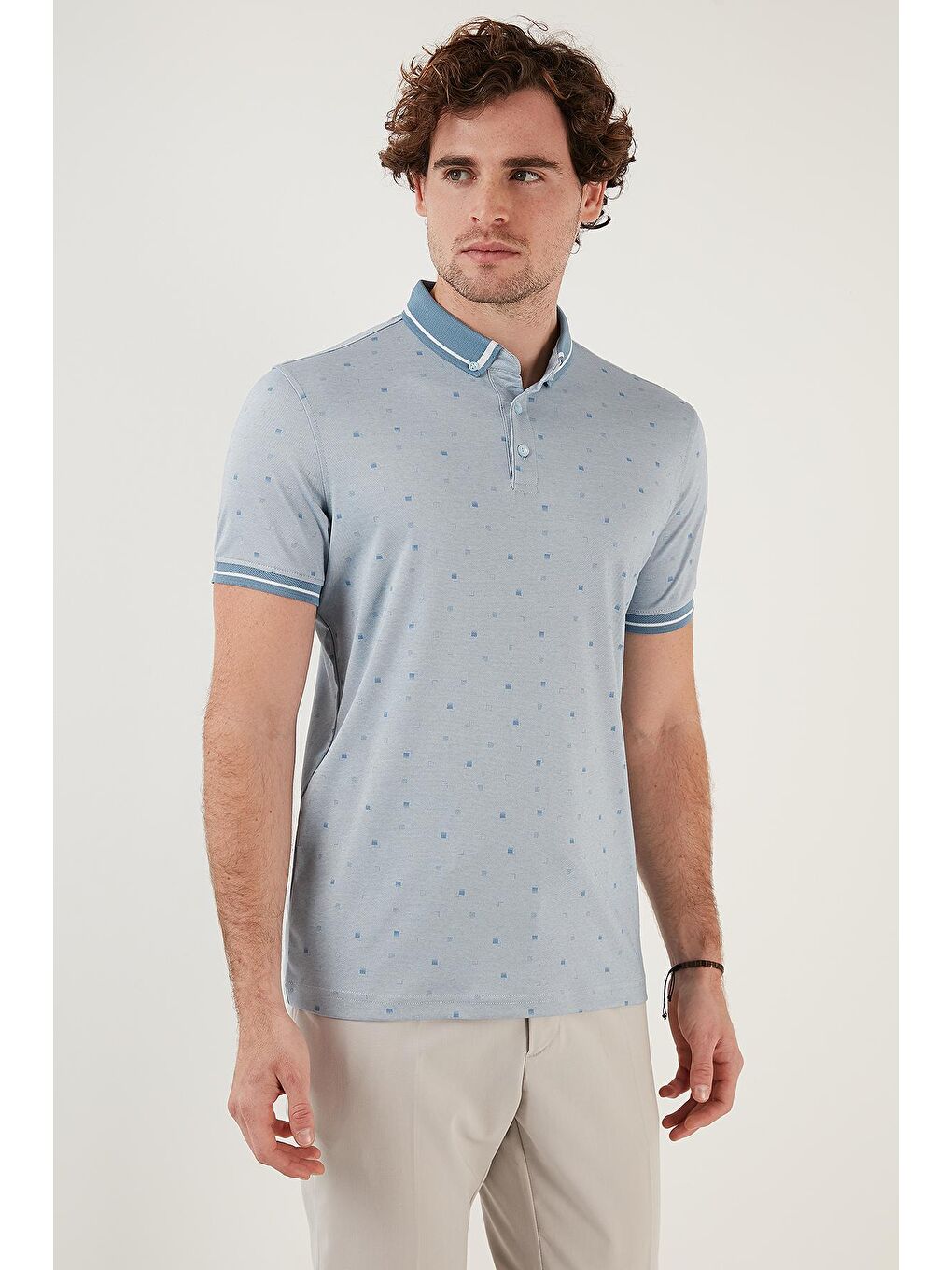 Buratti Mavi Pamuk Karışımlı Desenli Slim Fit Polo Tişört 646B3210 - 1