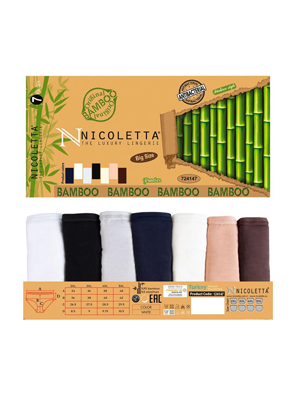 Nicoletta Karışık Kadın Külot 7 li Paket Bambu Elastanlı Antibakteriyel MIXCOLOR - 1