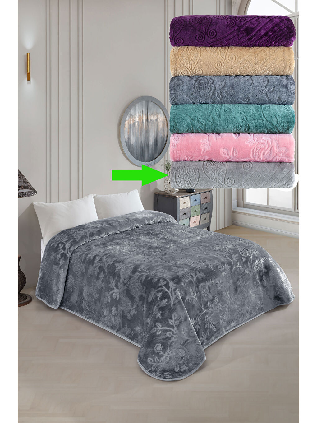 Gri Royal Touch Lüks Kalın Battaniye 220x240 cm — Yumuşak, Sıcak ve Dayanıklı