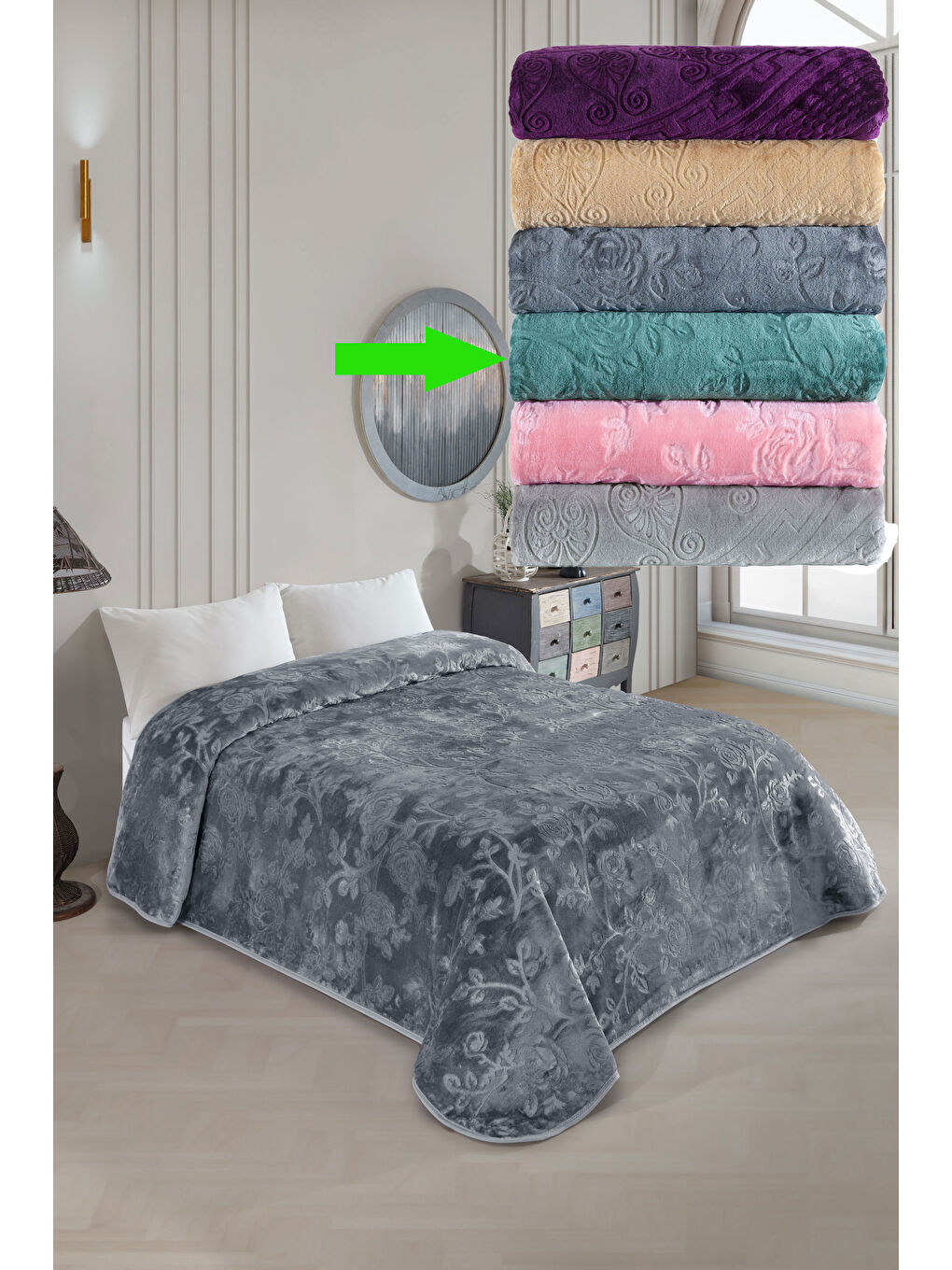 Yeşil Royal Touch Lüks Kalın Battaniye 220x240 cm — Yumuşak, Sıcak ve Dayanıklı