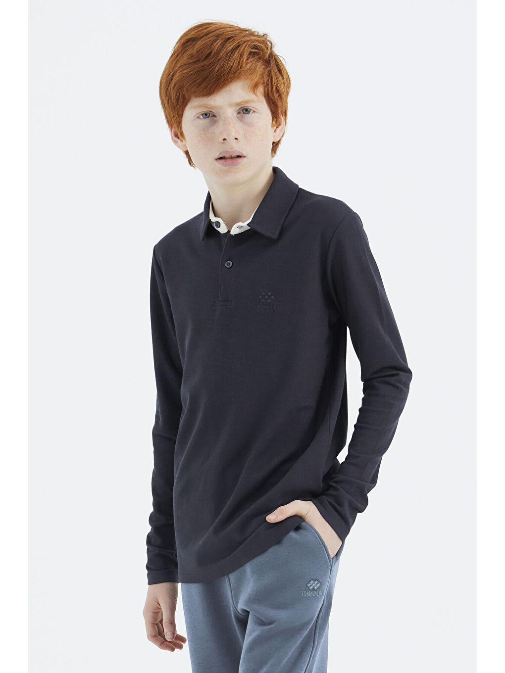 Lacivert Polo Yaka Basic Erkek Çocuk Tişört - 11171-1