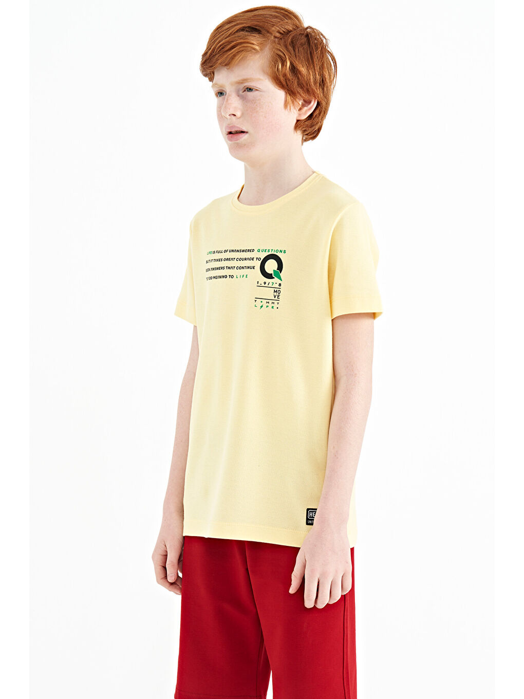 Sarı Baskı Detaylı O Yaka Standart Kalıp Erkek Çocuk Tişört - 11145-3