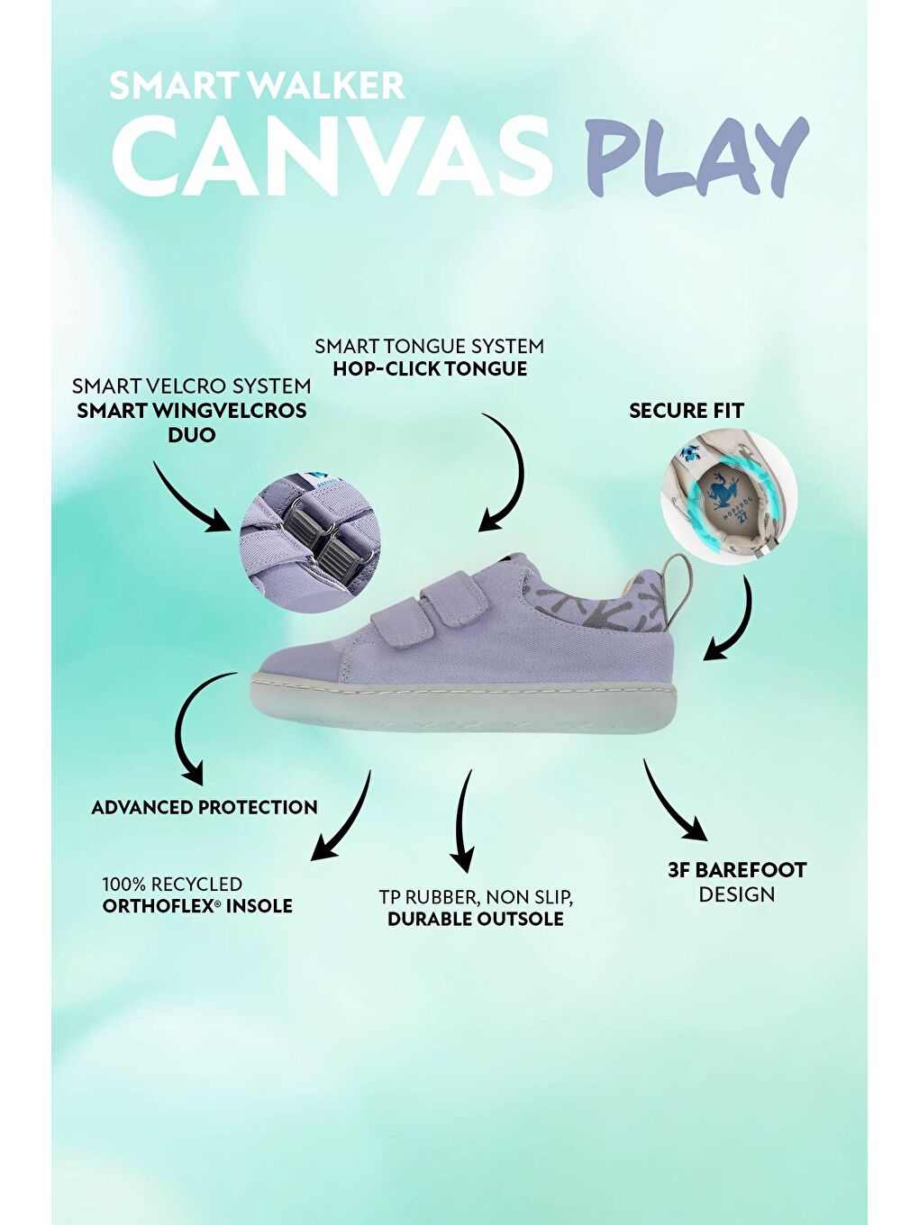 Smart Walker Canvas Play Eco Gri Barefoot Çocuk Ayakkabı-1