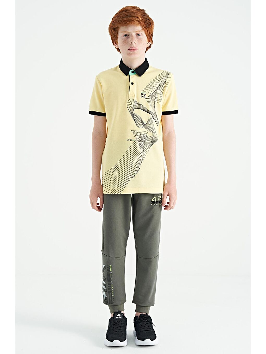 Yeşil Çağla Yazı Nakışlı Fermuar Cep Detaylı Standart Kalıp Erkek Çocuk Eşofman Alt - 11060-1