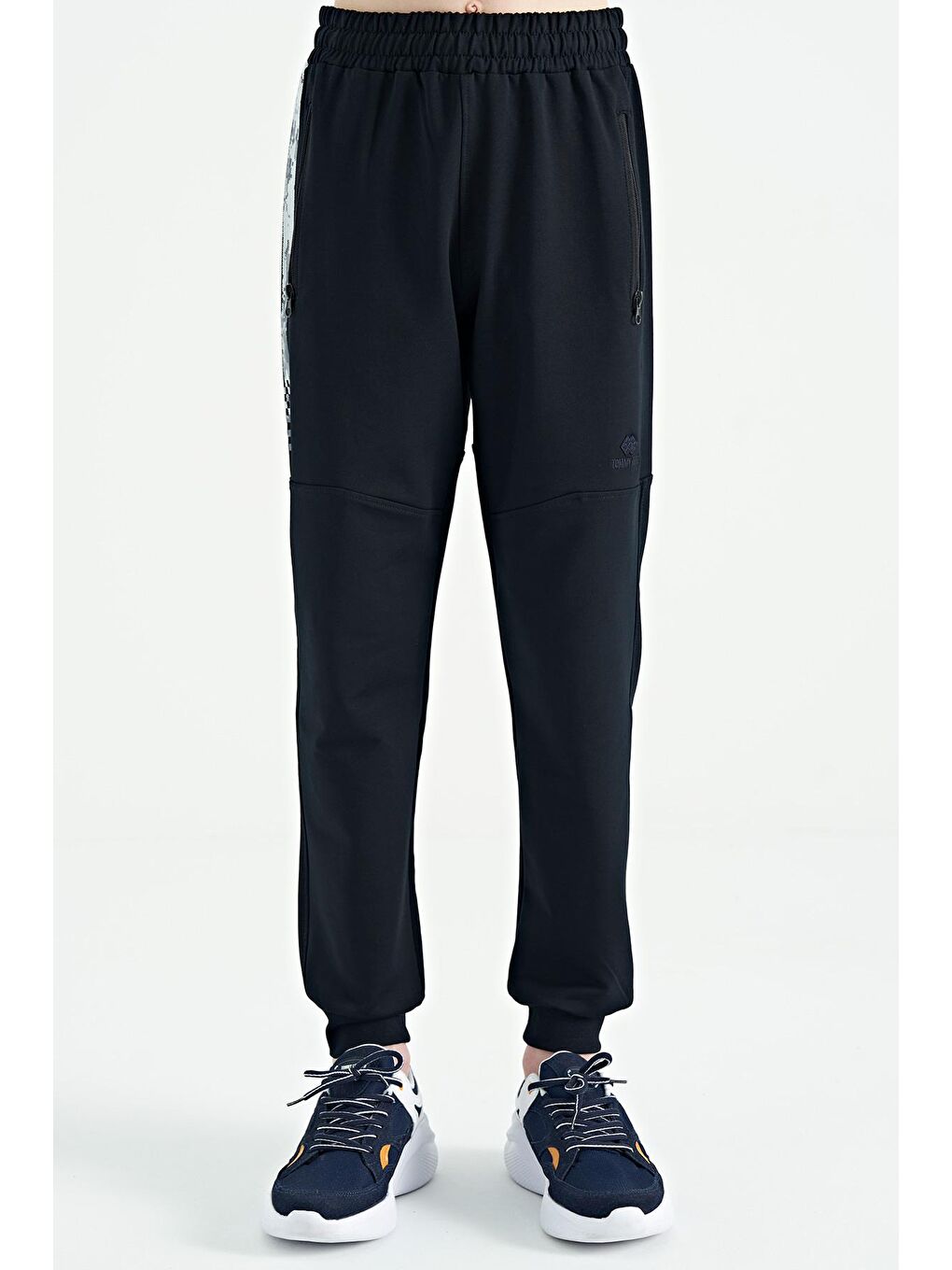 Lacivert Yan Baskılı Fermuar Cepli Standart Kalıp Jogger Erkek Çocuk Eşofman Alt - 11057