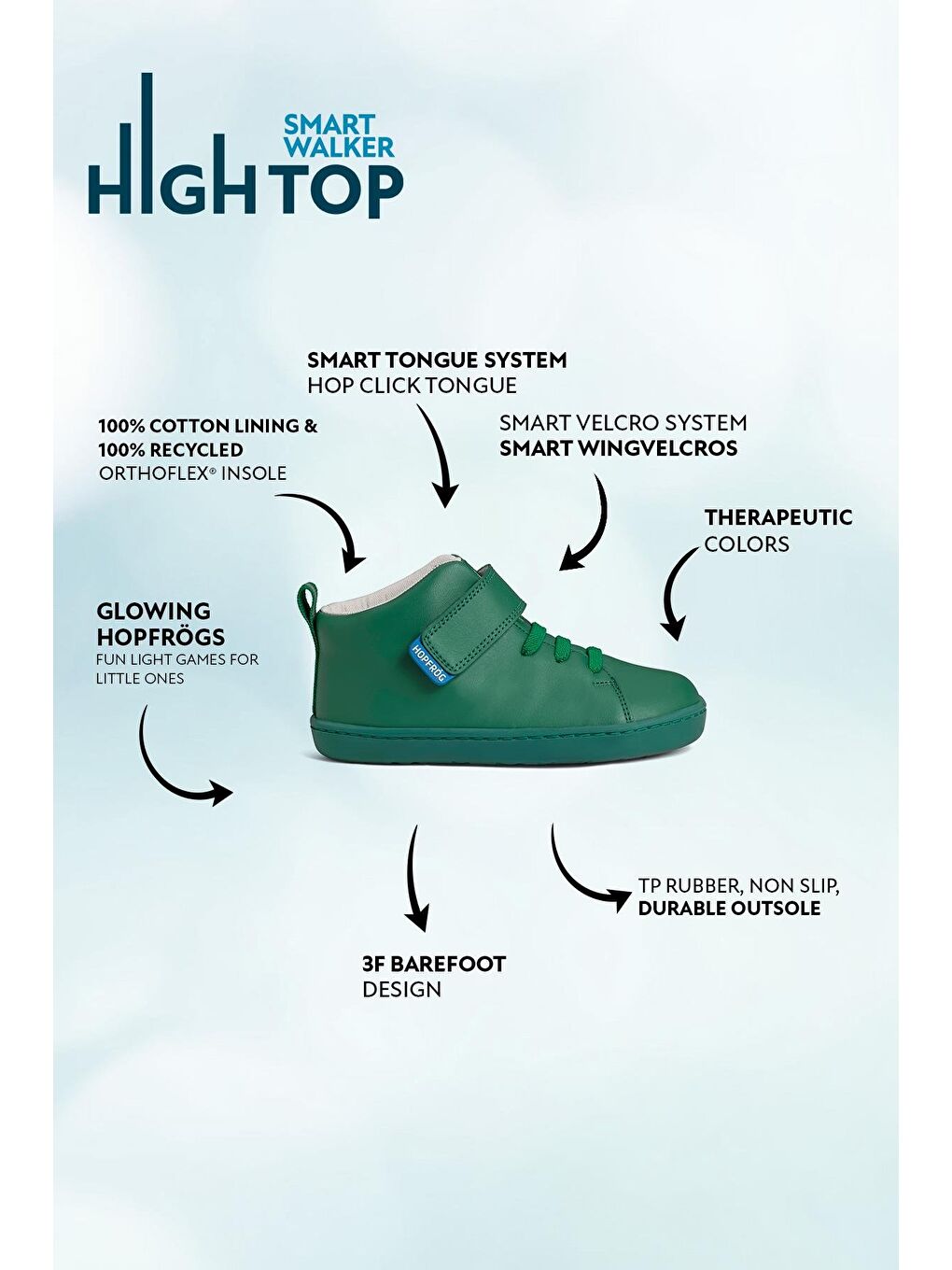 Smart Walker High Top Yeşil Işık Barefoot Çocuk Bot-1