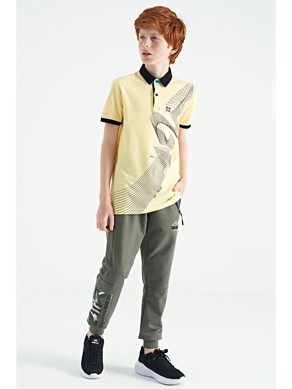 Yeşil Çağla Yazı Nakışlı Fermuar Cep Detaylı Standart Kalıp Erkek Çocuk Eşofman Alt - 11060-3