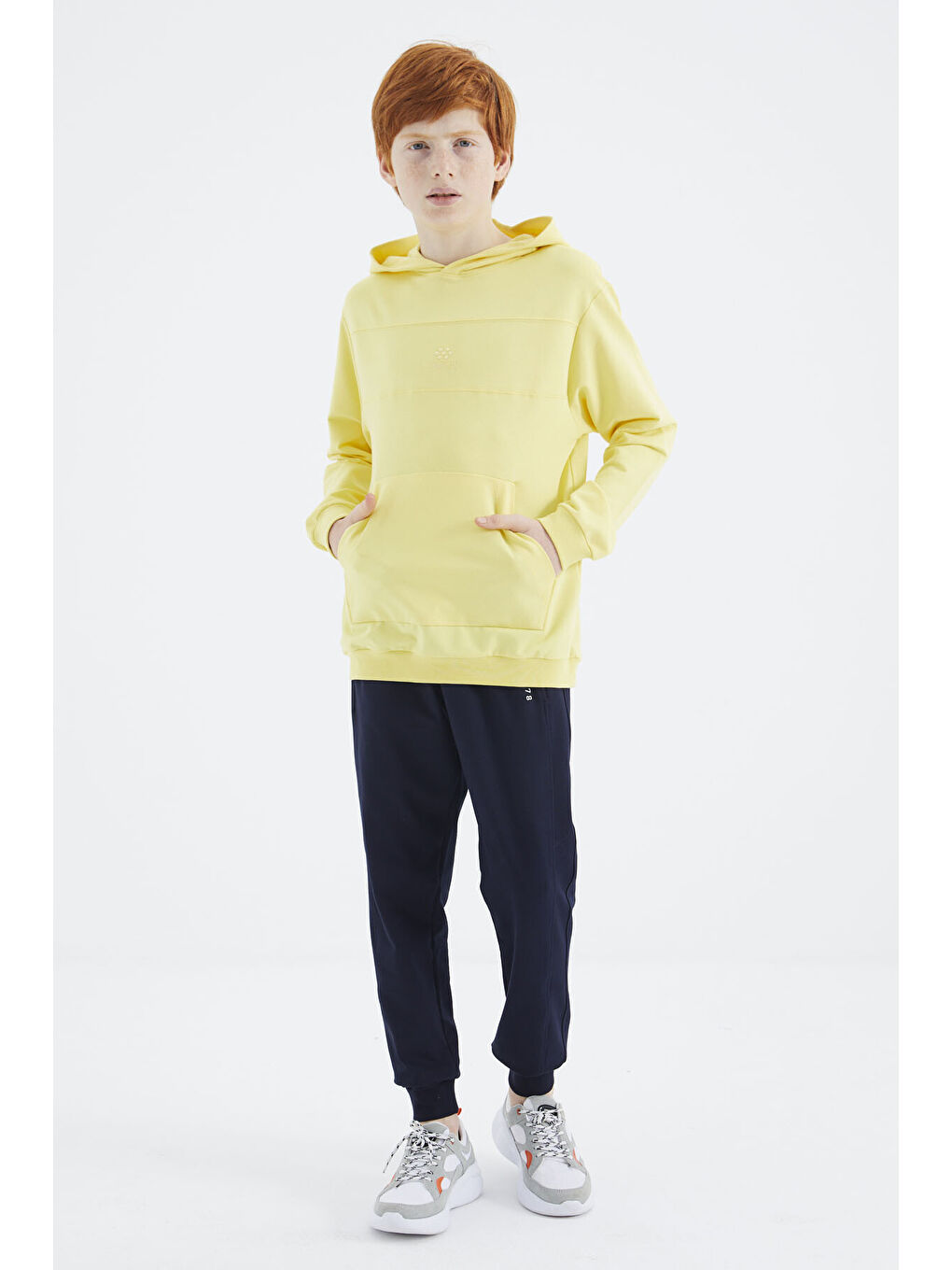 Sarı Kapüşonlu Basic Erkek Çocuk Sweatshirt - 11181-1