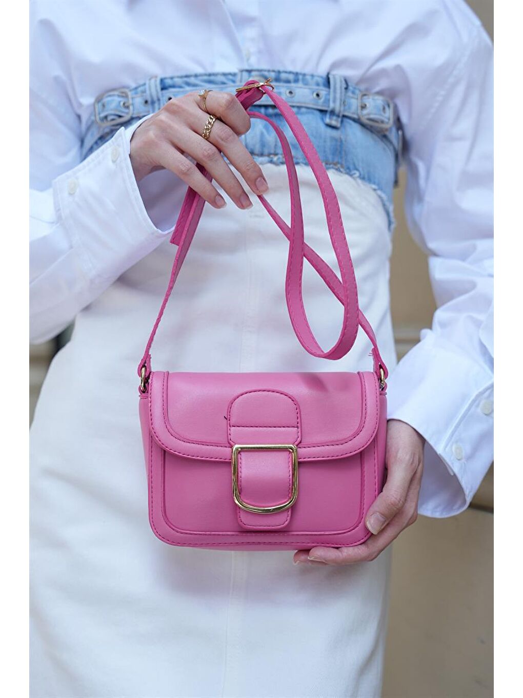 Tokalı Omuz Askılı Çanta Fuşya