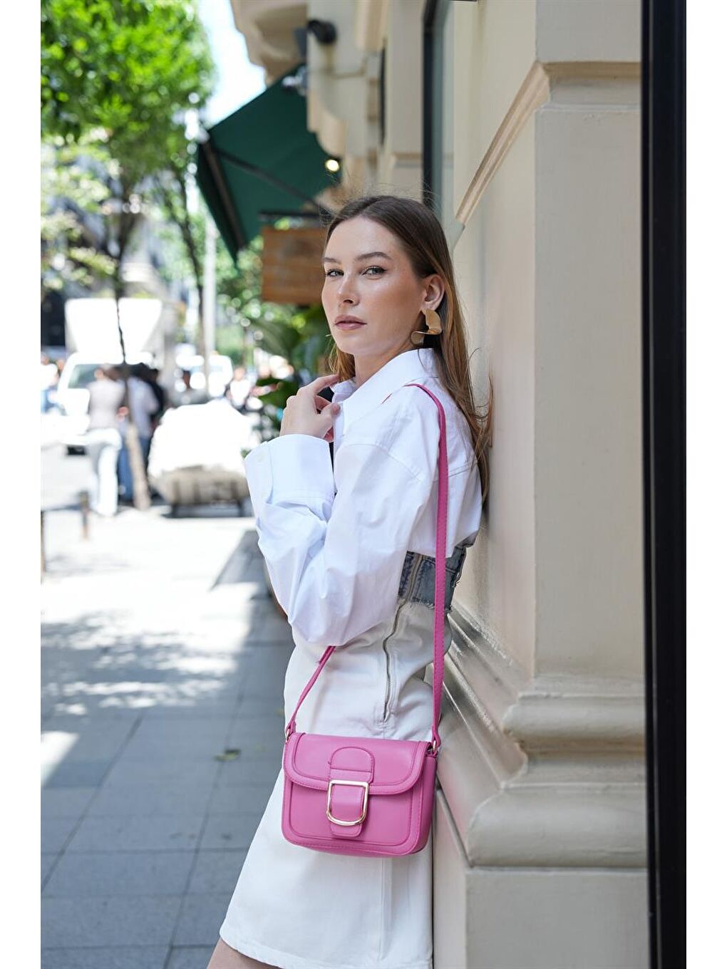 Tokalı Omuz Askılı Çanta Fuşya-1