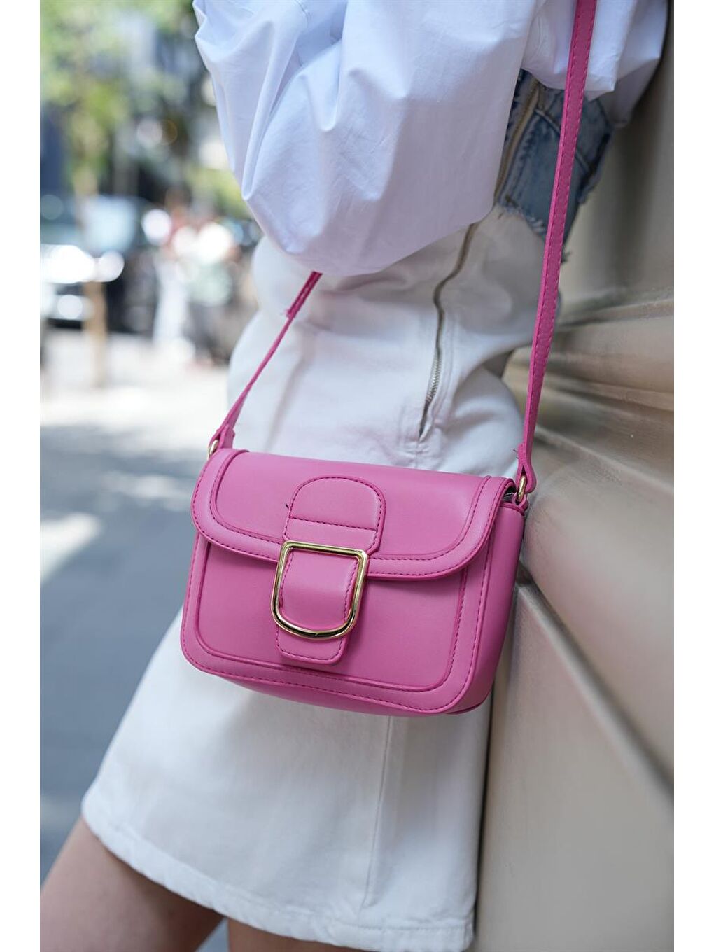 Tokalı Omuz Askılı Çanta Fuşya-2