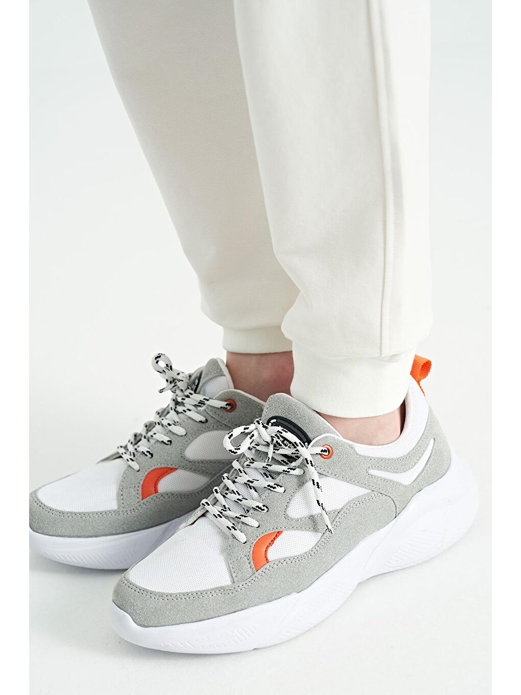 Ekru Yan Baskılı Fermuar Cepli Standart Kalıp Jogger Erkek Çocuk Eşofman Alt - 11057-4