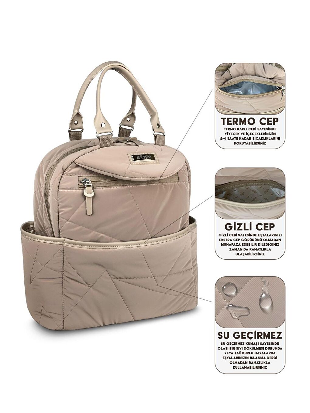 Powder Anne Bebek Bakım ve Kadın Çantası - Bej Standart-1