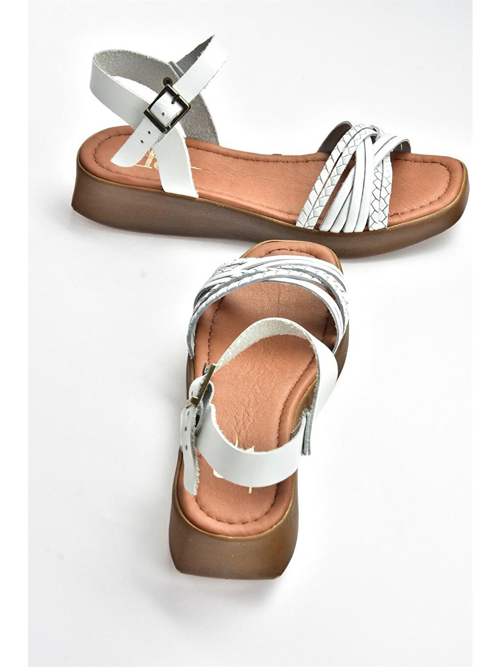 Beyaz Hakiki Deri Günlük Kadın Sandalet M291030503-2