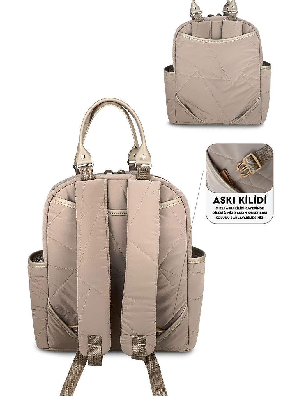 Powder Anne Bebek Bakım ve Kadın Çantası - Bej Standart-6