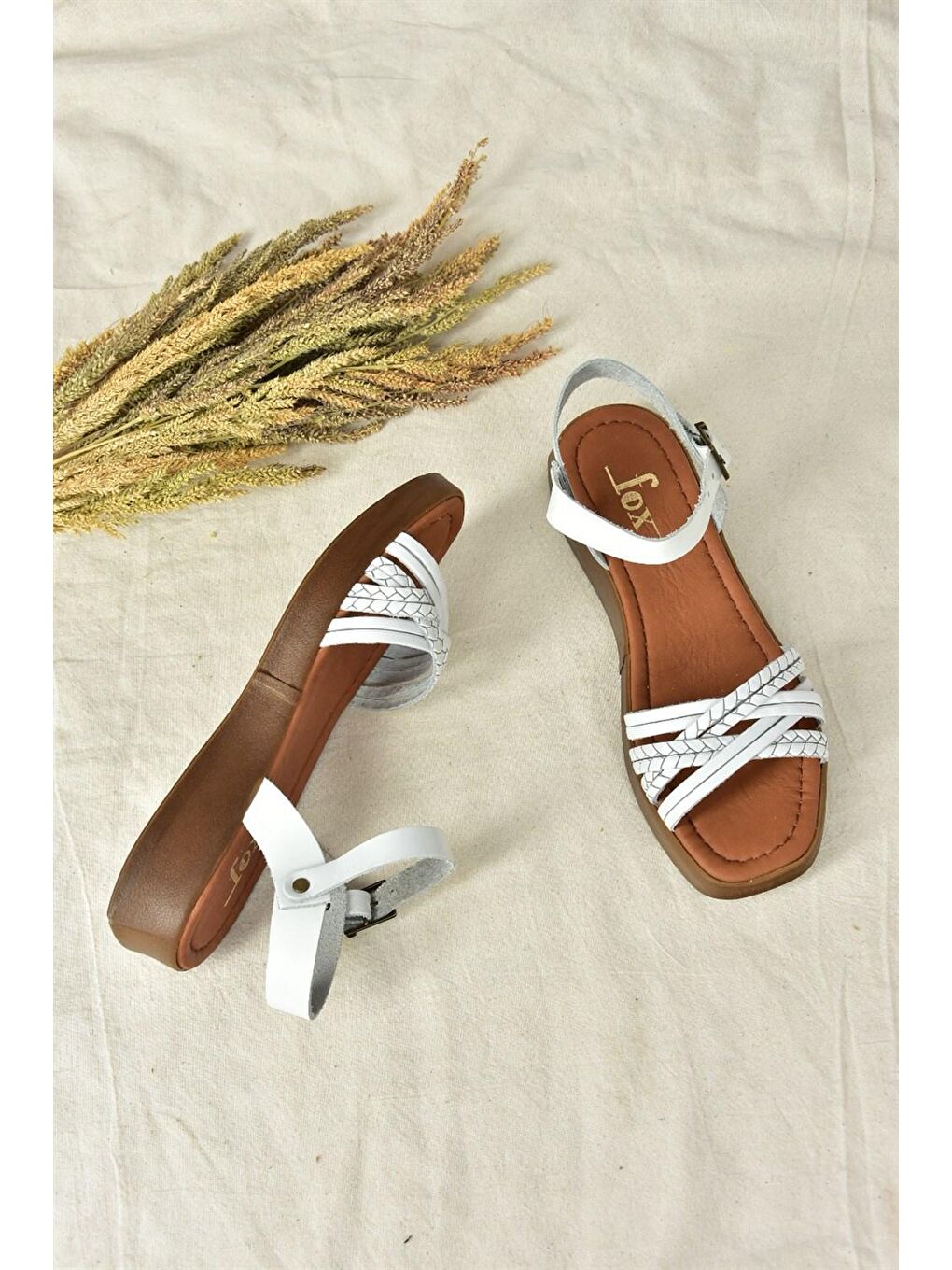 Beyaz Hakiki Deri Günlük Kadın Sandalet M291030503-3