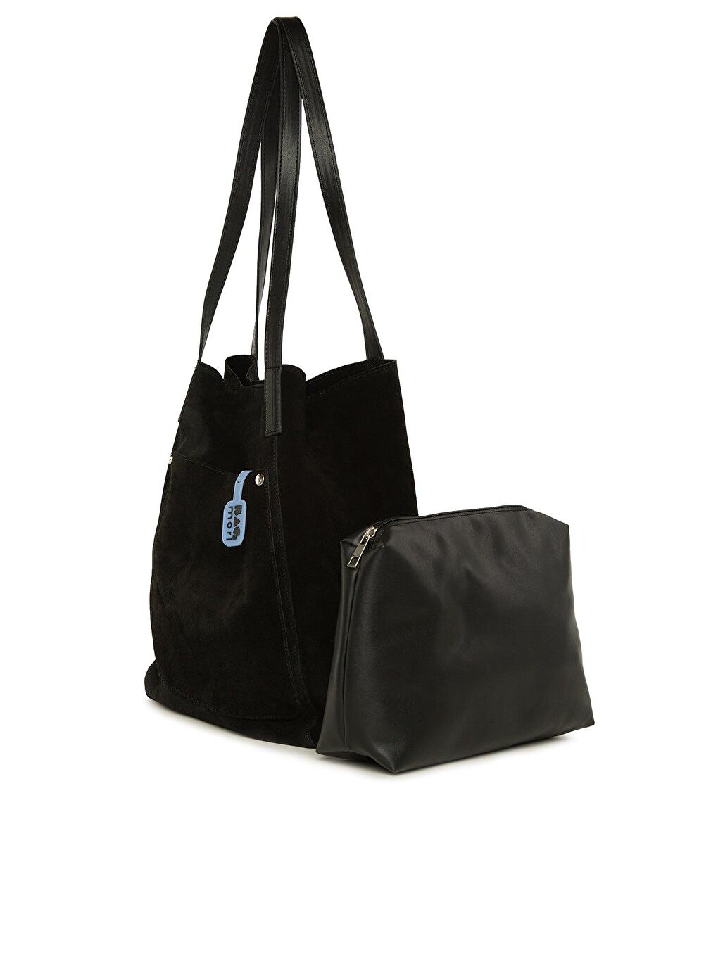 Siyah Hakiki Yarma Deri Cepli Tote Çanta-1