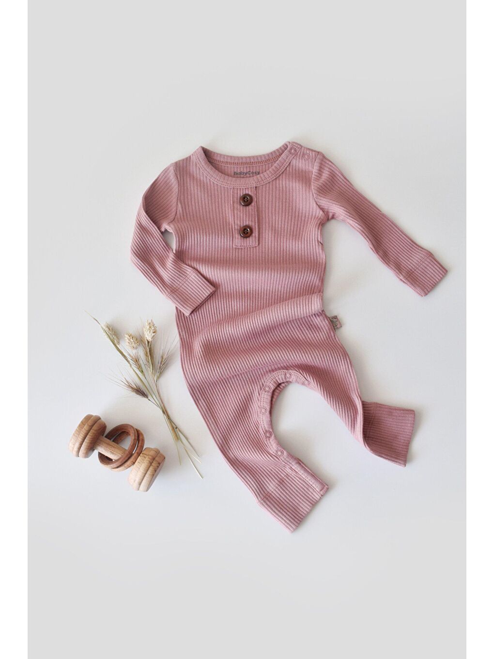 BabyCosy Organic Wear Pembe Modal Uzun Kollu Tulum