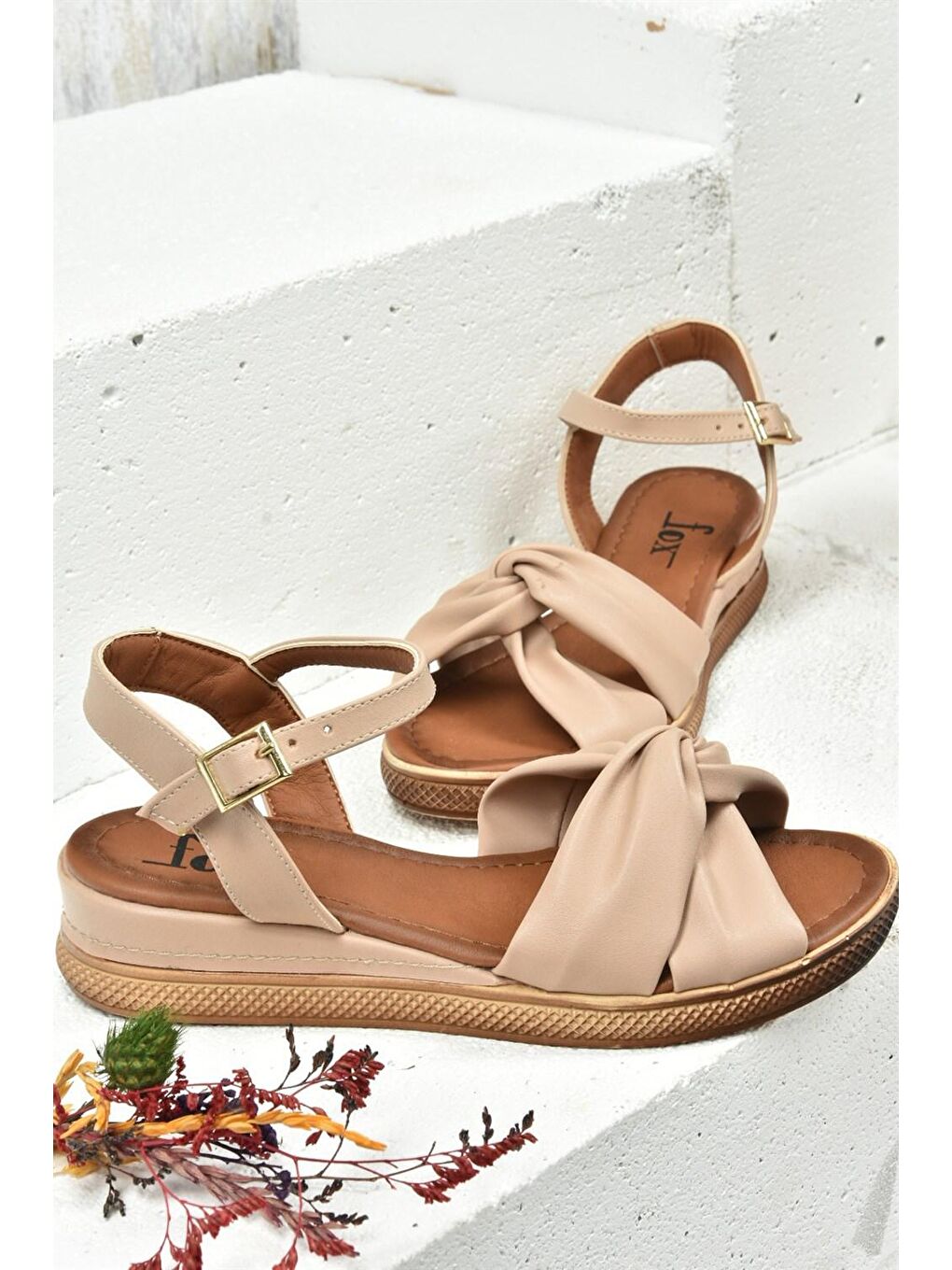 Bej Ten/Taba Dolgu Topuklu Kadın Sandalet K674300409-4