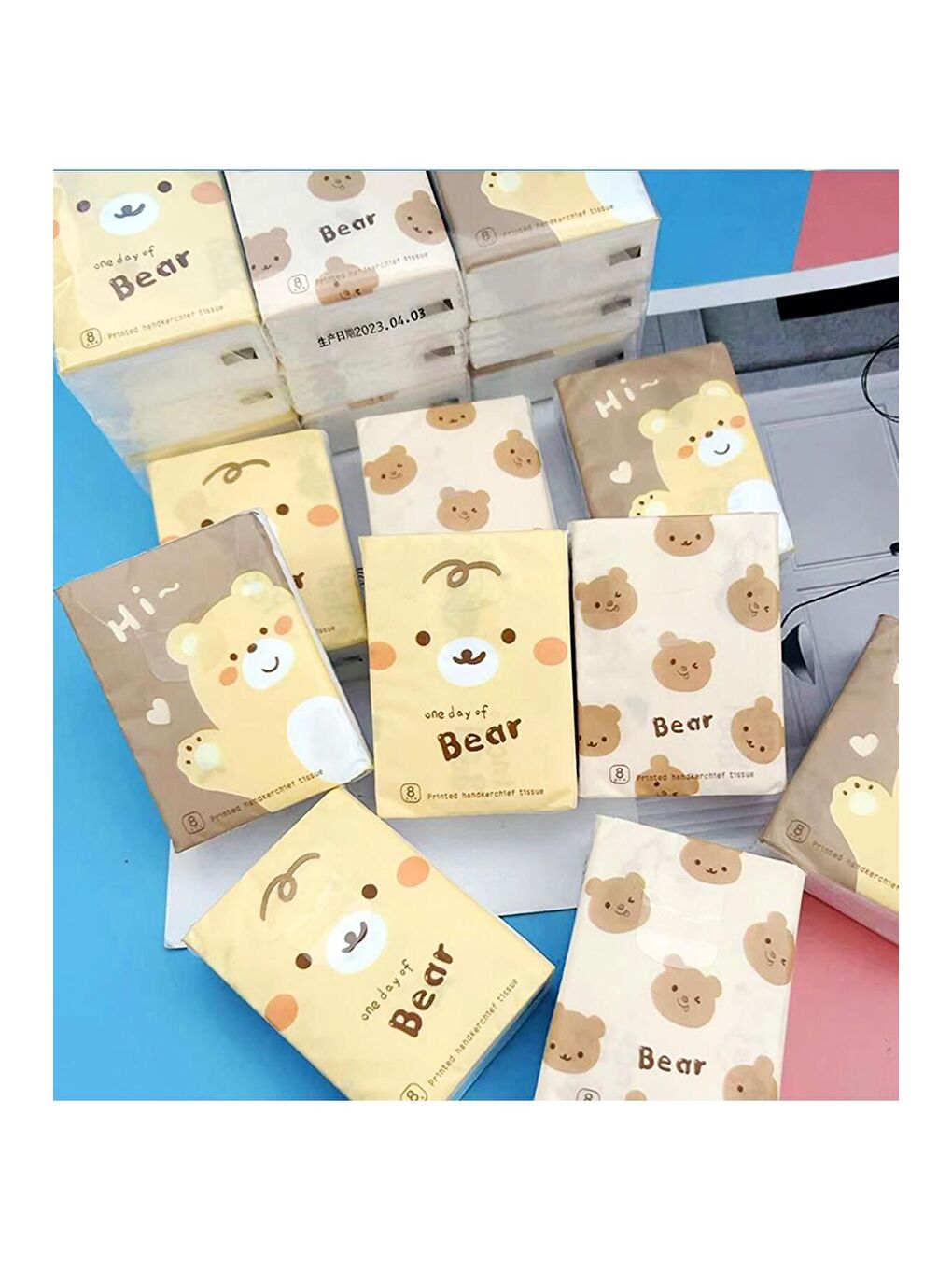 Kahverengi Ayıcık Figürlü Mini Cep Mendili 9 lu Set