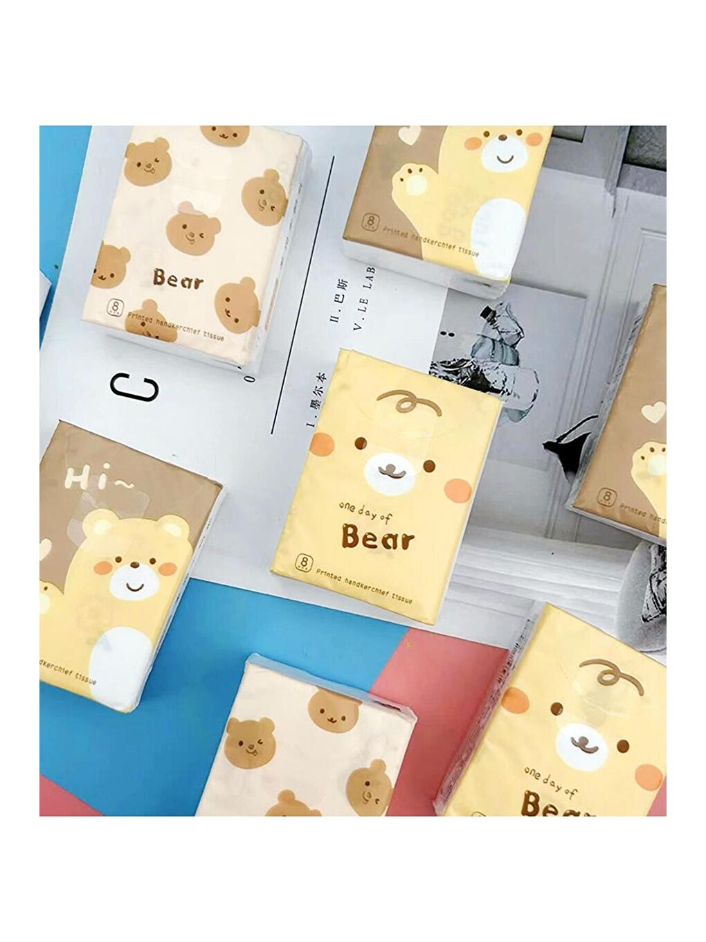 Kahverengi Ayıcık Figürlü Mini Cep Mendili 9 lu Set-1