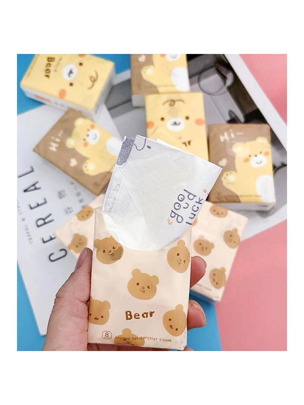 Kahverengi Ayıcık Figürlü Mini Cep Mendili 9 lu Set-2