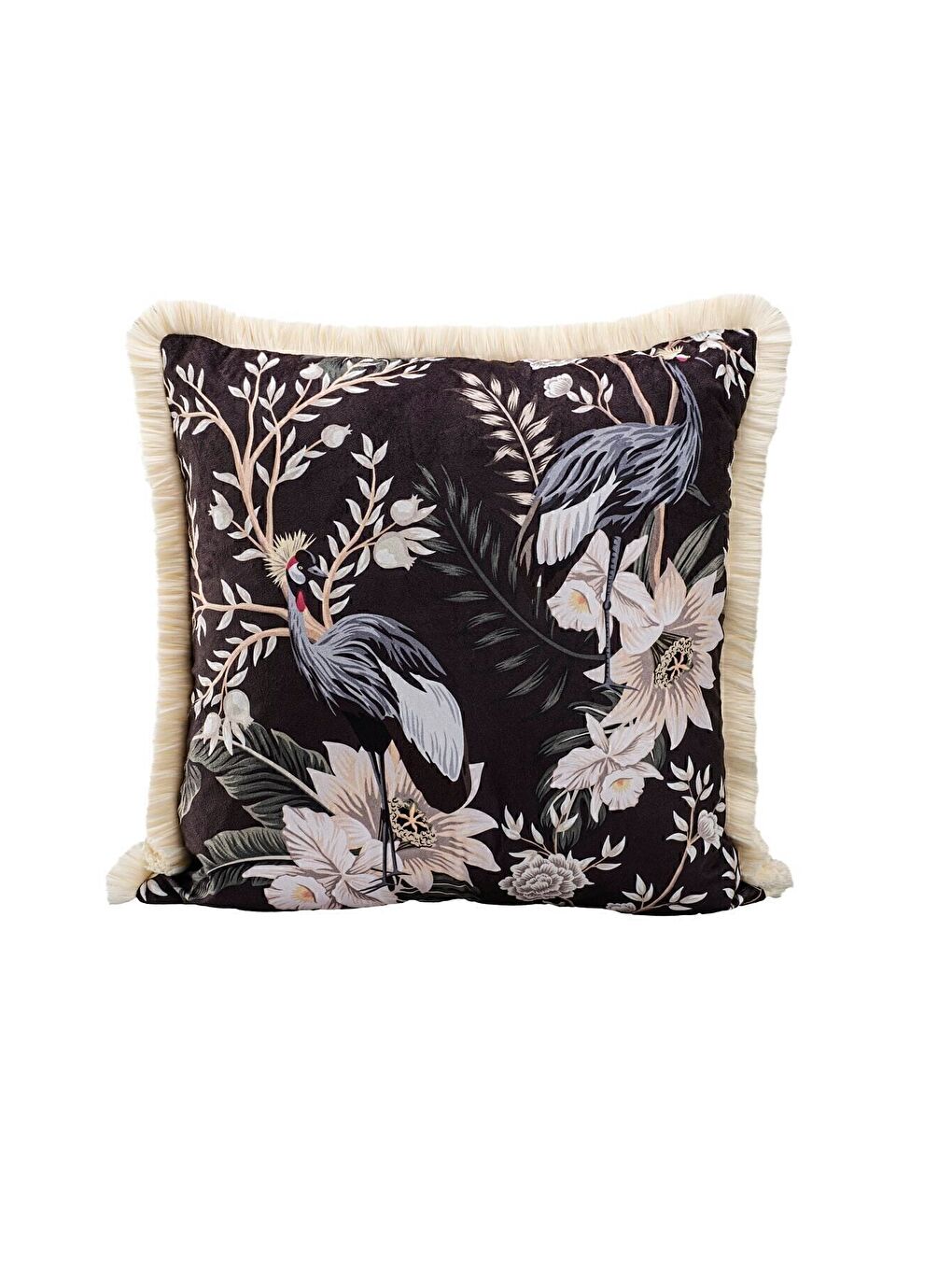 Lüks Kadife 43x43 Cm Kırlent Kılıfı Dekoratif Avangart Saçaklı Siyah-2