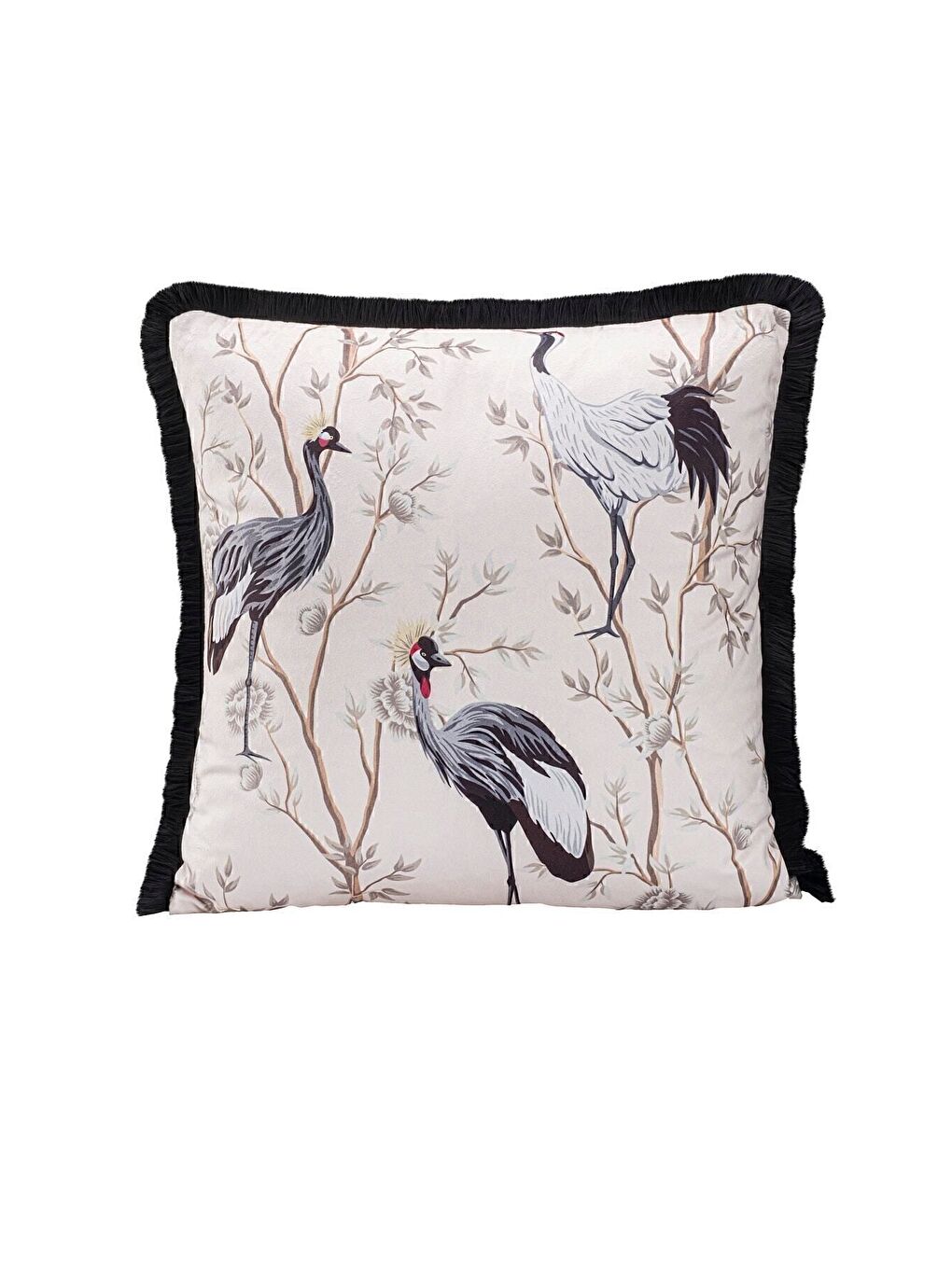 Lüks Kadife 43x43 Cm Kırlent Kılıfı Dekoratif Avangart Saçaklı Beyaz-2