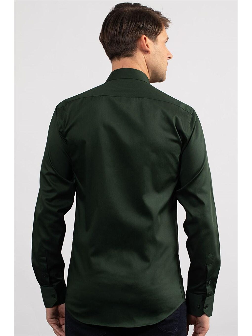 Yeşil Modern Slim Fit Pamuk Saten Premium Seri Erkek Gömlek-3