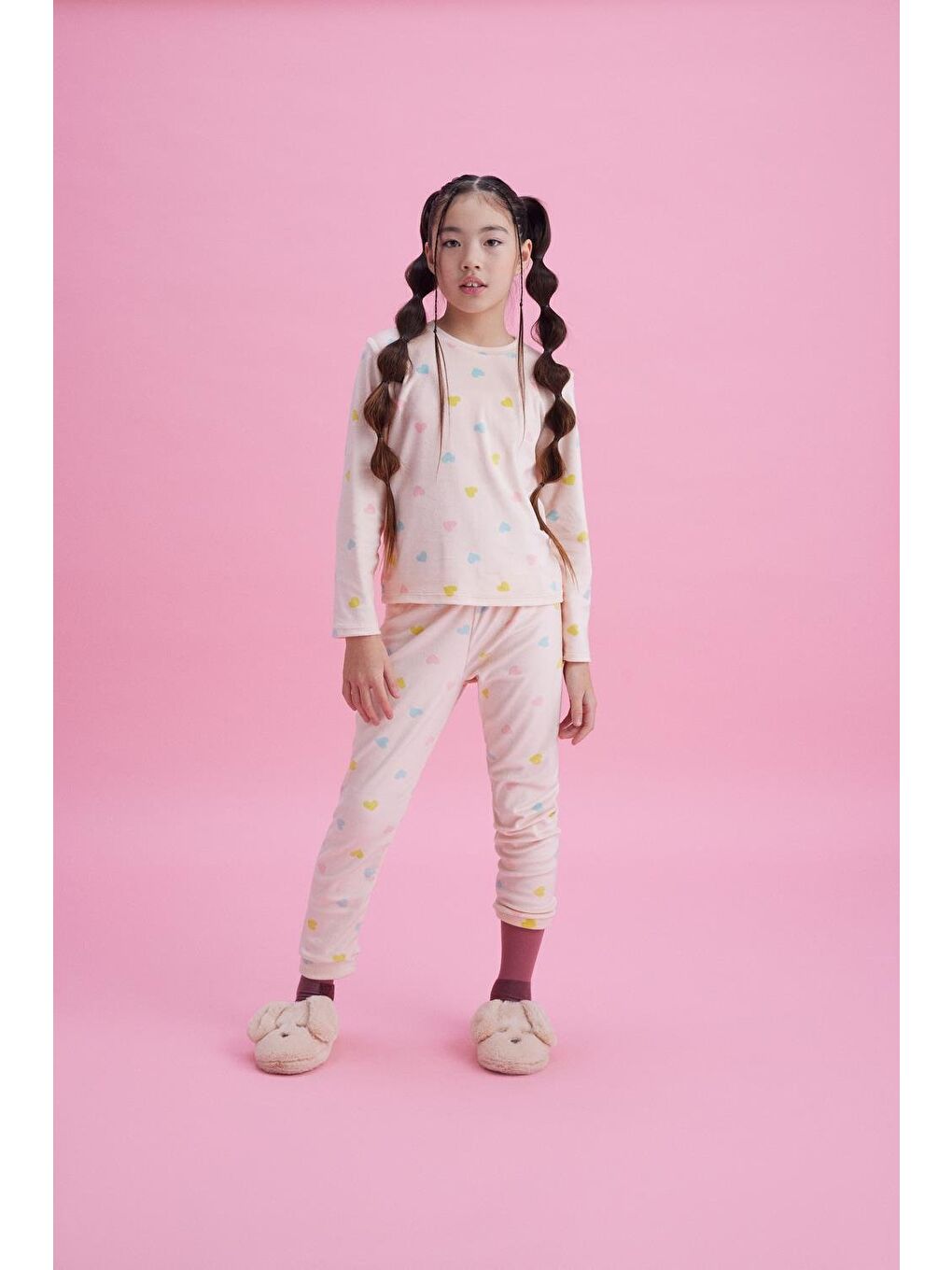 Kız Çocuk Termal Soft Pembe Kalpli Pijama Takımı (2-3 yaş 7-8 Yaş)-7