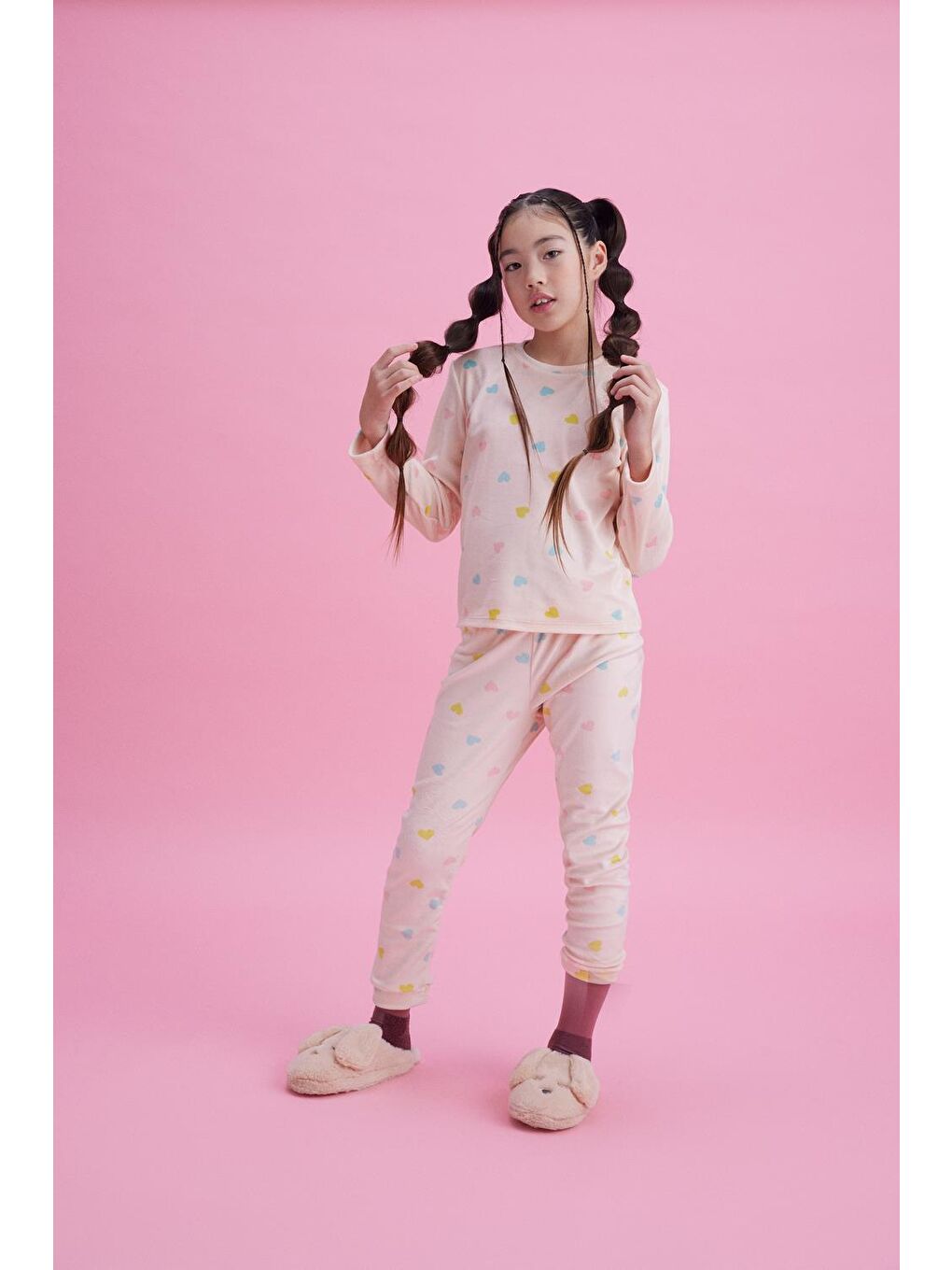 Kız Çocuk Termal Soft Pembe Kalpli Pijama Takımı (2-3 yaş 7-8 Yaş)-10