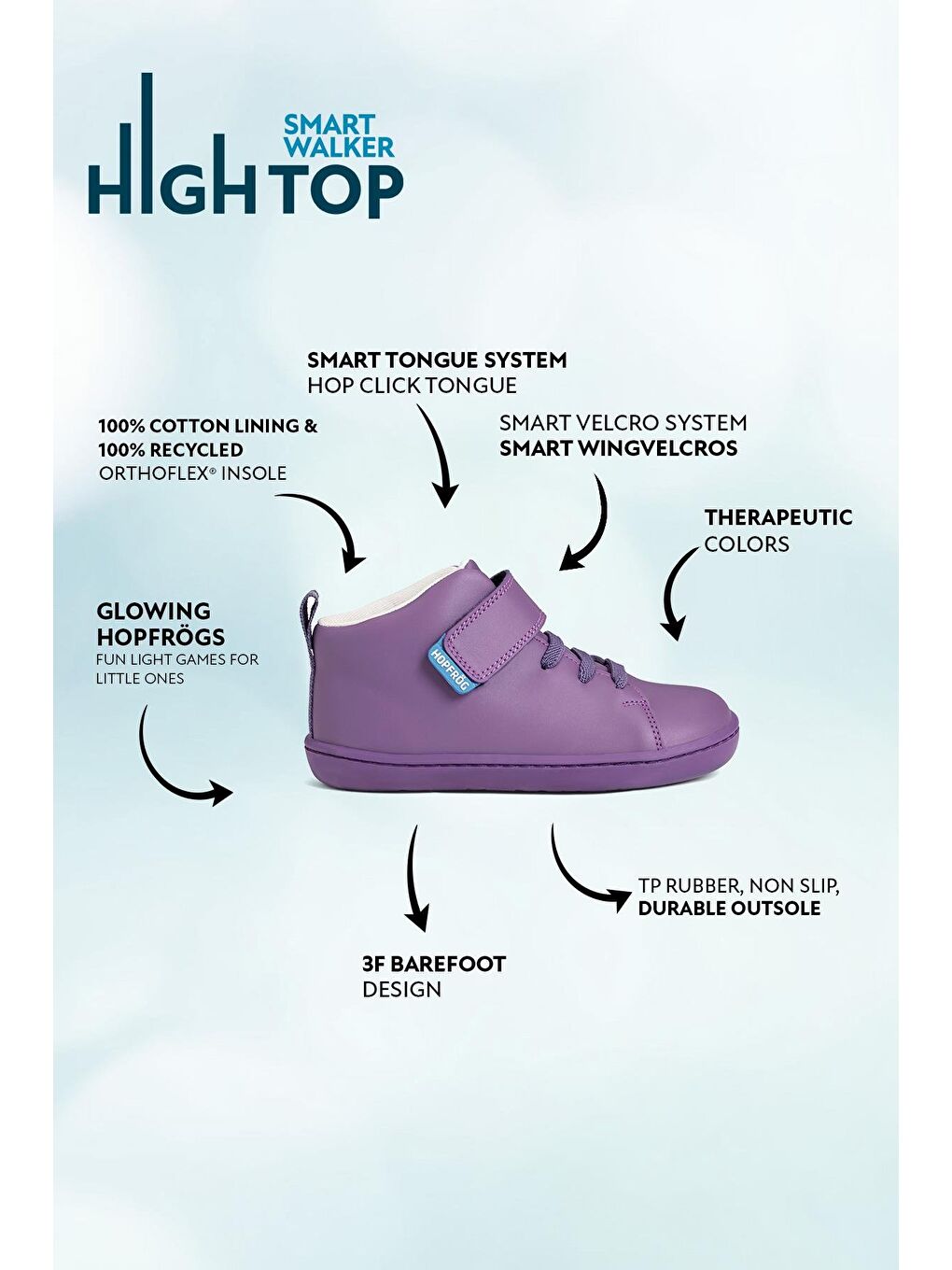 Smart Walker High Top Mor Işık Barefoot Çocuk Bot-1