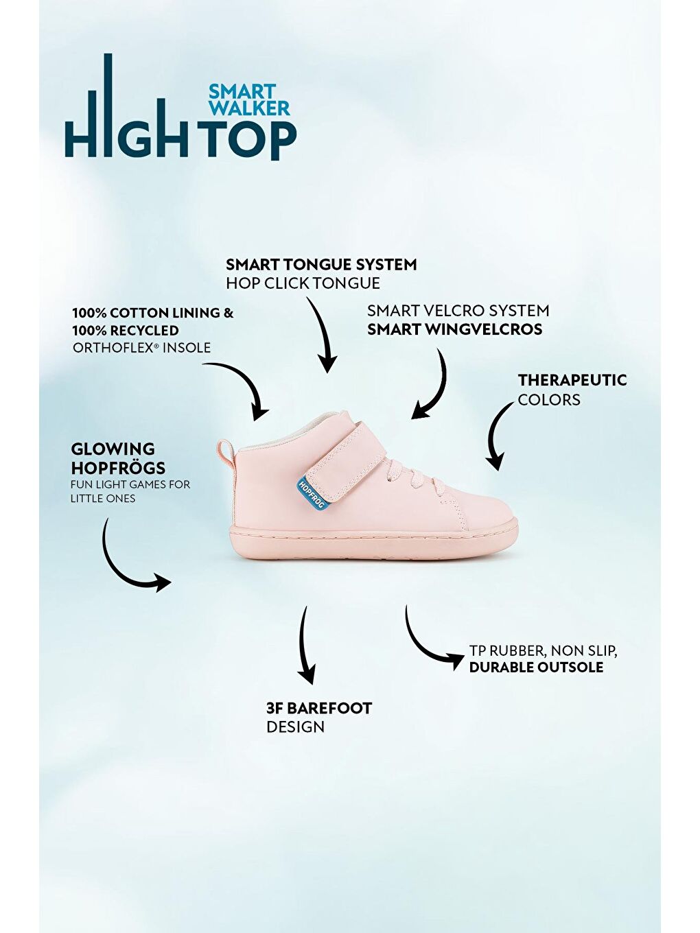 Smart Walker High Top Pembe Işık Barefoot Çocuk Bot-1